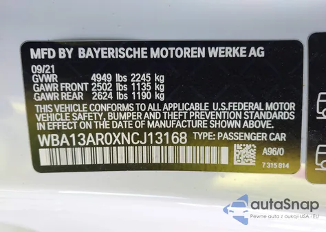 2022 BMW M440I xDrive from USA, damaged, VIN WBA13AR0XNCJ13168